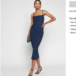 Reformation Jeans  Delphinia Stretch Denim Midi Dress Dark Blue Size 8